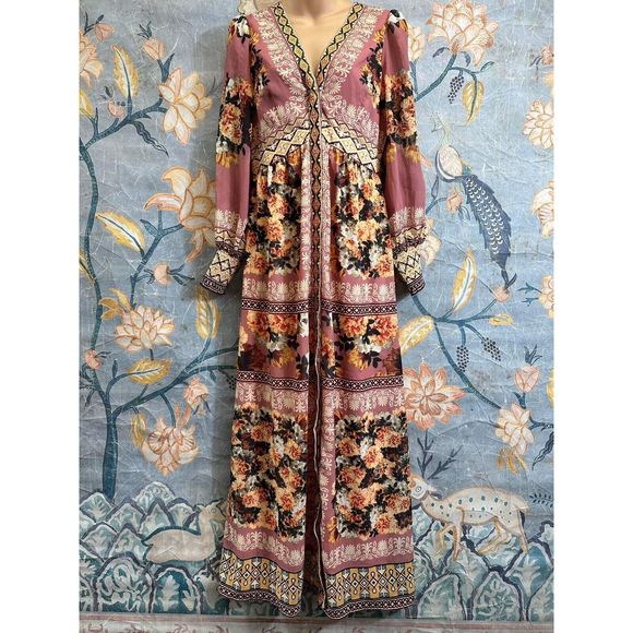 Anthropologie Vineet Bahl Embroidered Maxi Dress Size XS - Picture 7 of 10